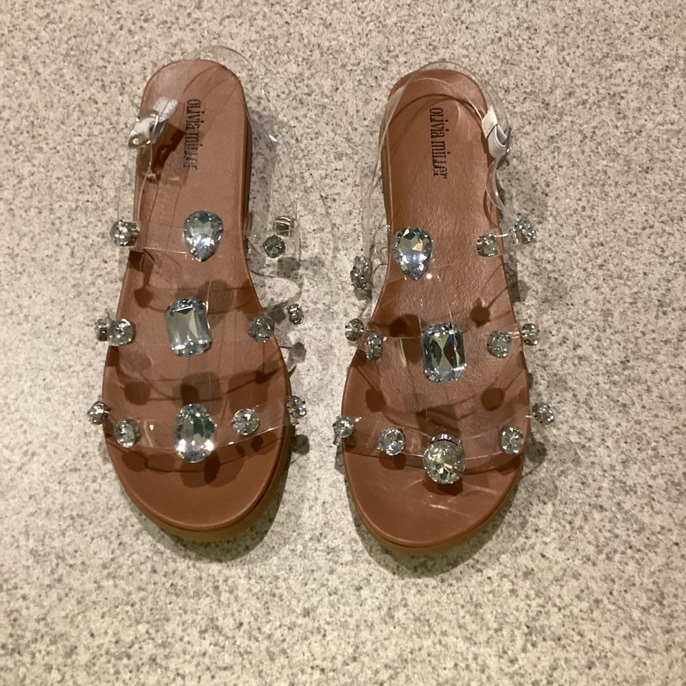 Olivia Miller Clear Jeweled Sandals